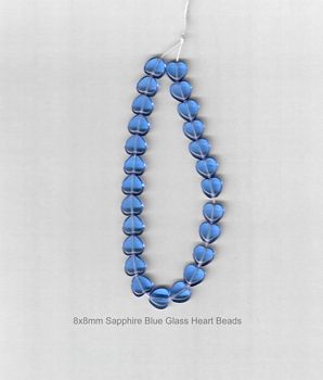 (image for) Sapphire Blue Glass Heart shaped beads